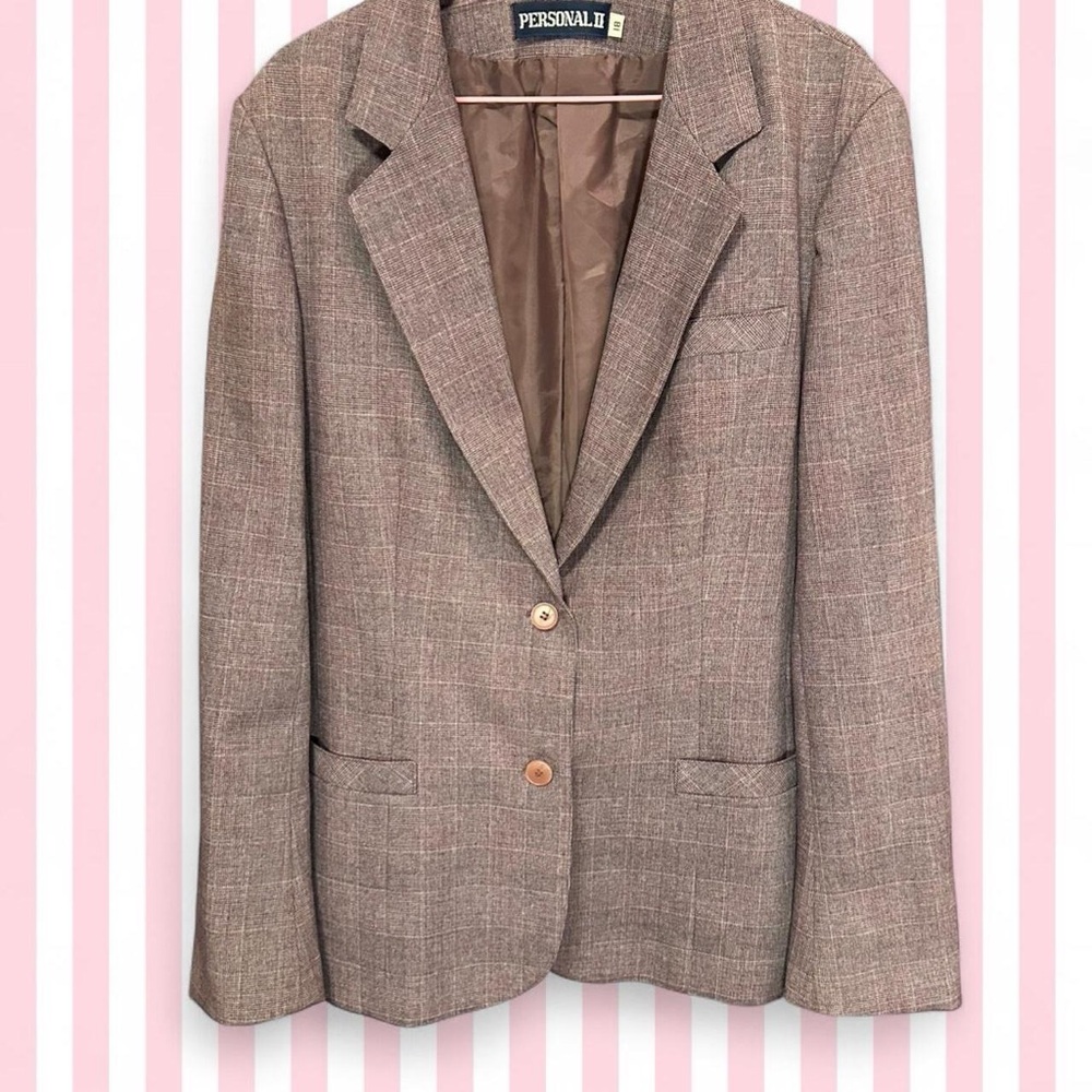 Persona Burgundy Plaid Tailored Blazer Jacket